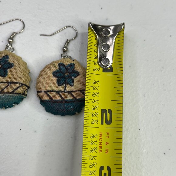 Handcrafted Round Fabric Earrings With Floral Pattern & Hook Backings - Picture 7 of 9